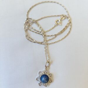 Sterling Silver Flower Blue Glass Necklace